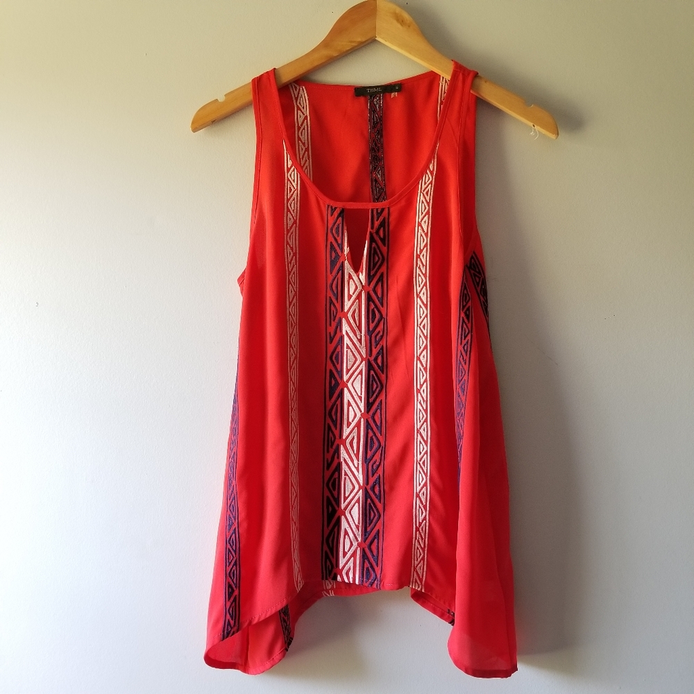 THML Red Sleeveless Tribal Print Blouse